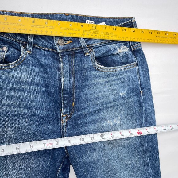 & Denim Skinny High Waist Jeans Ripped Distressed Knee Cuff Hem Blue Womens 28 - Picture 8 of 12